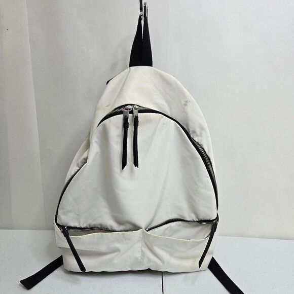 AllSaints Olena Backpack White Black Big Polyester Leather Zip Pockets School main image 8